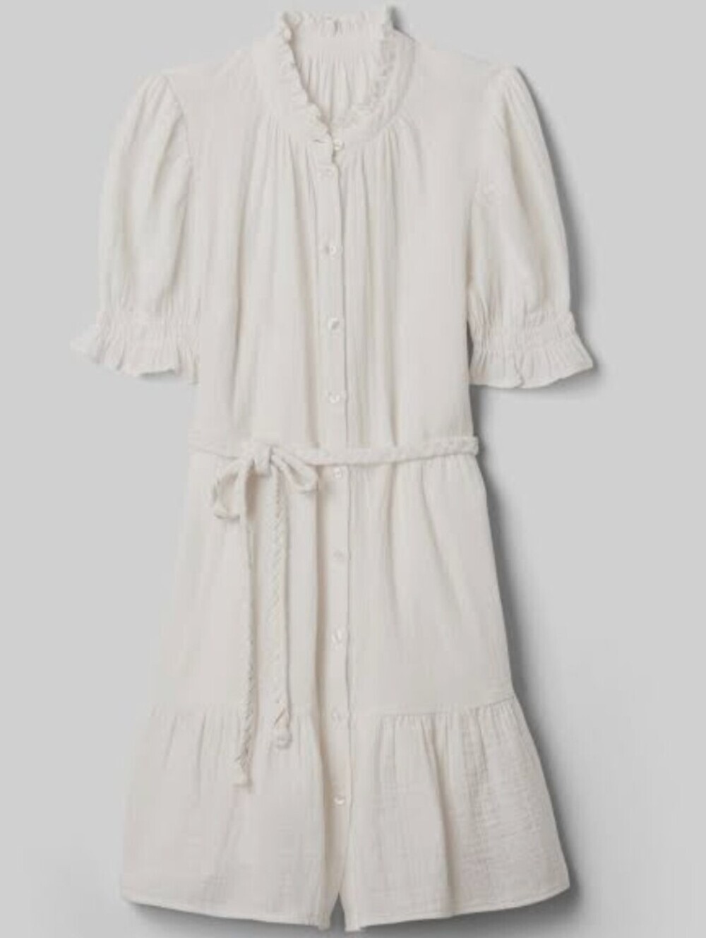 GAP Cream Button-Down Midi Dress with Tie Waist